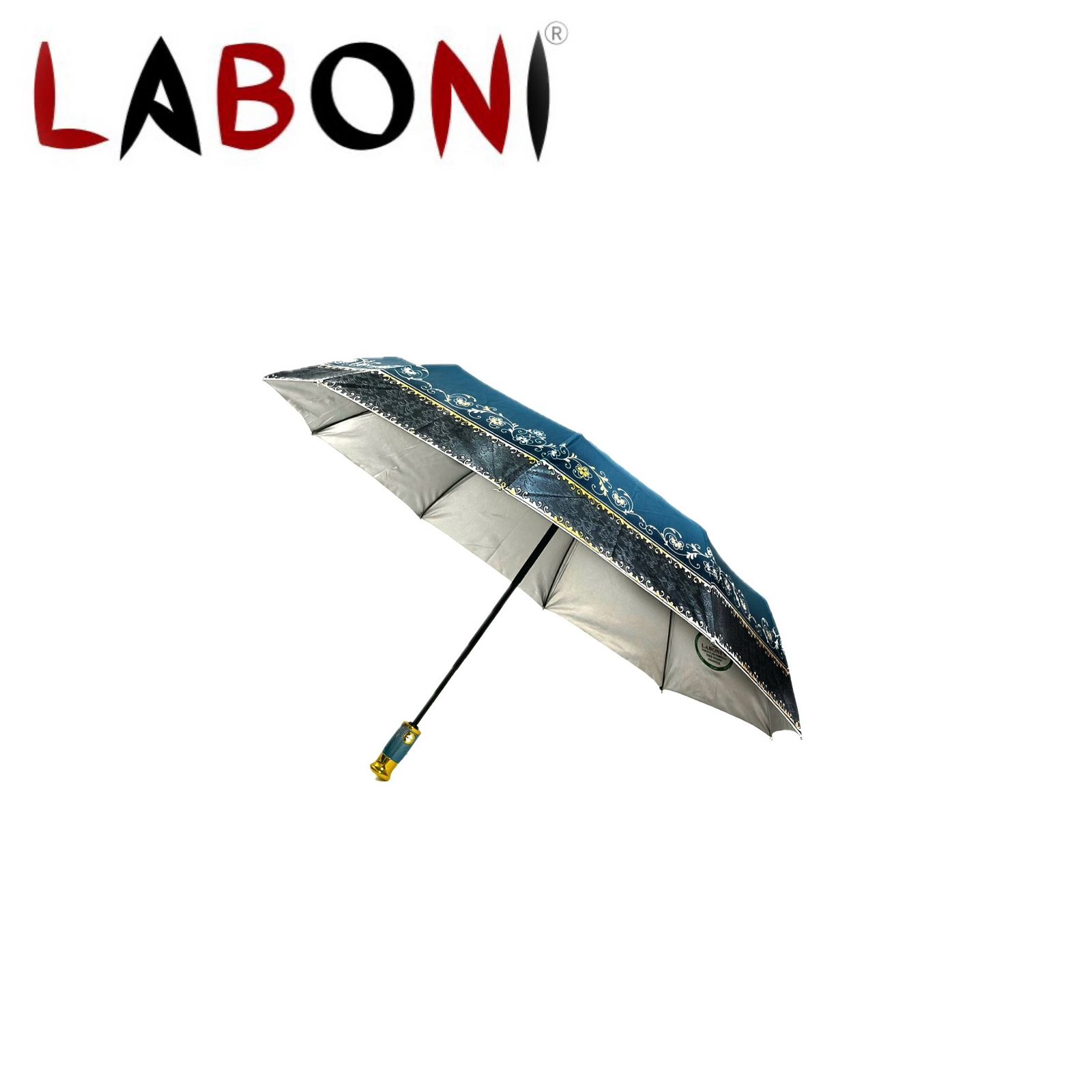 Laboni's 10k Auto
                        Close Silver Print Umbrella